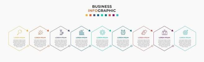 Plantilla de negocio de diseño infográfico con iconos y 9 opciones o pasos. vector