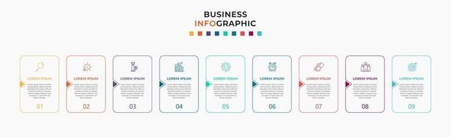 Plantilla de negocio de diseño infográfico con iconos y 9 opciones o pasos. vector