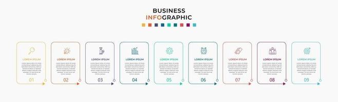 Plantilla de negocio de diseño infográfico con iconos y 9 opciones o pasos. vector