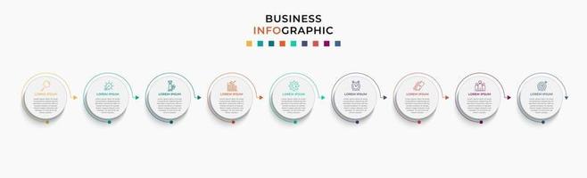 Plantilla de negocio de diseño infográfico con iconos y 9 opciones o pasos. vector