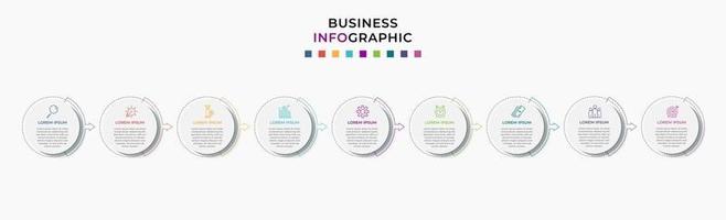 Plantilla de negocio de diseño infográfico con iconos y 9 opciones o pasos. vector