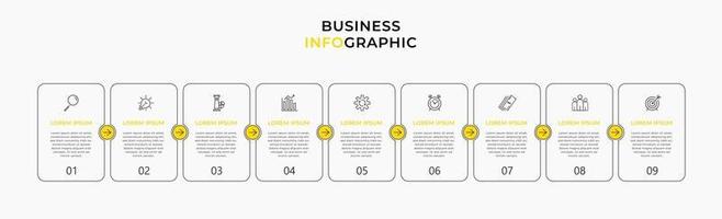 Plantilla de negocio de diseño infográfico con iconos y 9 opciones o pasos. vector