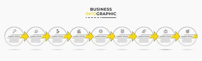 Plantilla de negocio de diseño infográfico con iconos y 9 opciones o pasos. vector