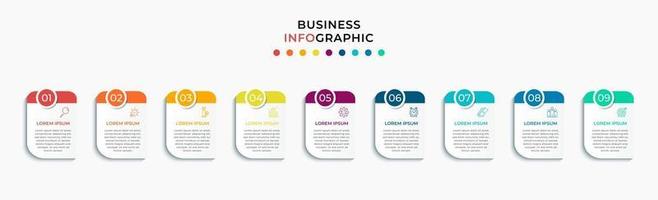 Plantilla de negocio de diseño infográfico con iconos y 9 opciones o pasos. vector