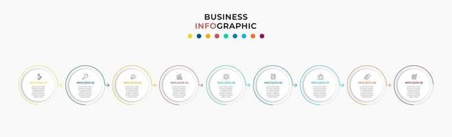 Plantilla de negocio de diseño infográfico con iconos y 9 opciones o pasos. vector