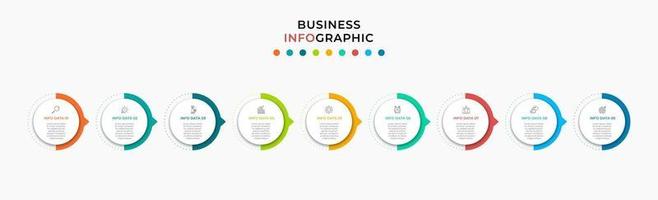 Plantilla de negocio de diseño infográfico con iconos y 9 opciones o pasos. vector