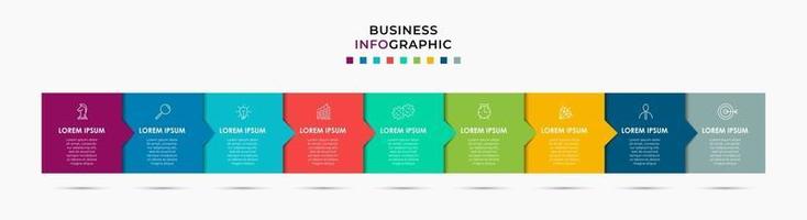 Plantilla de negocio de diseño infográfico con iconos y 9 opciones o pasos. vector