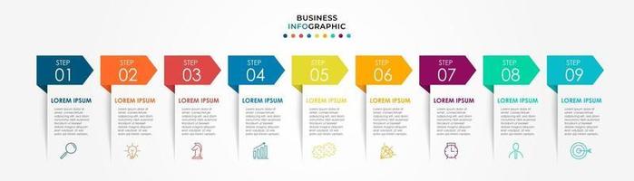 Infographic design business template with icons and 9 options or steps vector