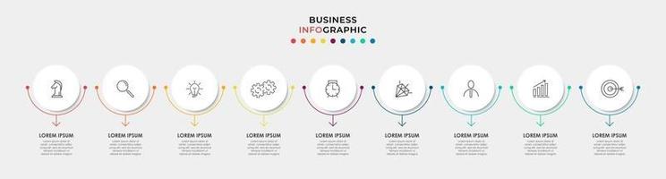 Plantilla de negocio de diseño infográfico con iconos y 9 opciones o pasos. vector