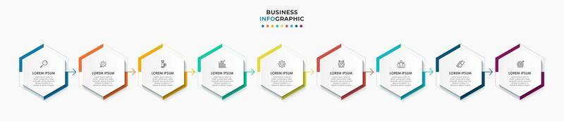 Plantilla de negocio de diseño infográfico con iconos y 9 opciones o pasos. vector