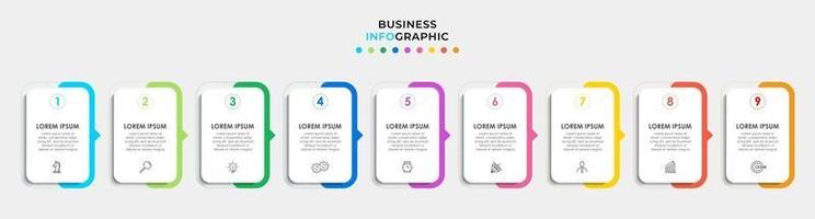 Plantilla de negocio de diseño infográfico con iconos y 9 opciones o pasos. vector