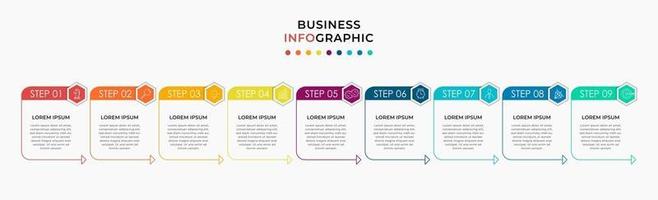 Infographic design business template with icons and 9 options or steps vector