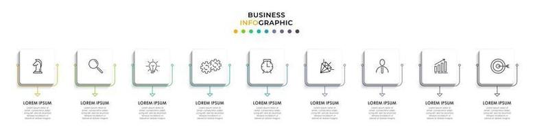 Plantilla de negocio de diseño infográfico con iconos y 9 opciones o pasos. vector