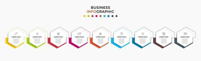 Plantilla de negocio de diseño infográfico con iconos y 9 opciones o pasos. vector