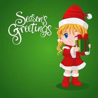 Santa girl holding gift box vector