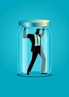 Businessman trapped in a jar vector