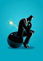 Businessman sitting on a bomb while thinking vector