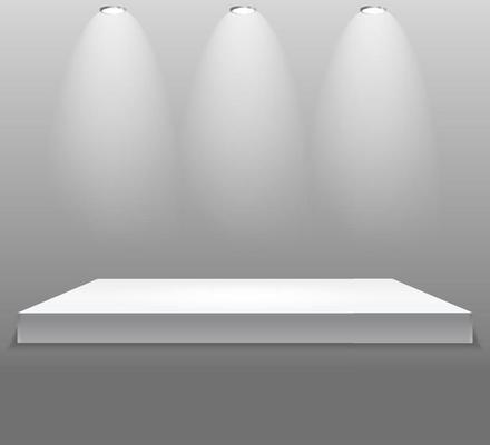 Exhibition Concept, White Empty Shelf  Stand with Illumination