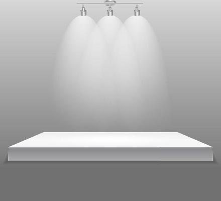 Exhibition Concept, White Empty Shelf  Stand with Illumination