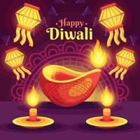 concepto de feliz diwali con linterna vector