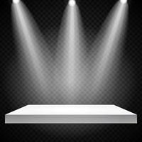 Concept, White Empty Shelf  Stand with Illumination on Gray Background vector