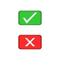 Check and Cross mark icon on green and red rectangle vector