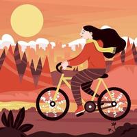 Girl Riding a Bike in the Mountain vector