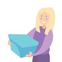 Blonde girl with a blue gift box. Delivery. vector