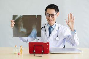 Doctor giving consult via video call