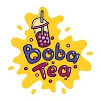 Vector Bubble Tea Boba Tea Logo. Doodle Cartoon style