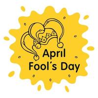 April Fools' Day greeting card. Jester hat Vector on yellow background