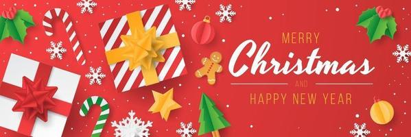 Christmas banner with papercut christmas element. vector