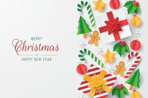 Christmas greeting card with papercut christmas element. vector