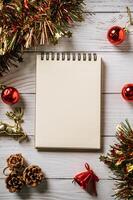 A notebook placed on a wooden background with giftshop photo