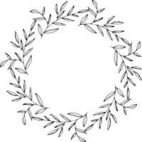 Round frame with doodle branches and leaves vector