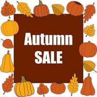 Autumn sale vector promotion square banner on red.