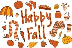 Happy fall autumn vector clipart with cosy elements