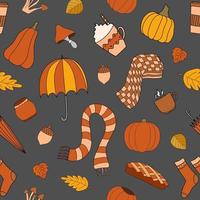 Autumn weather vector seamless pattern on gray background