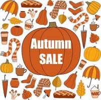 banner cuadrado de promoción de vector de venta de otoño con calabaza