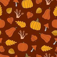 Autumn harvest vector seamless pattern on red background