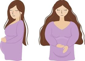 vector illustration pregnant woman with purple dress and brown hair