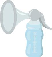 Blue plastic breast pump with bottle vector illustration