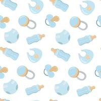 Vector seamless pattern with blue baby care objects