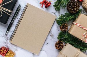 A notebook placed on a cement background with giftshop photo