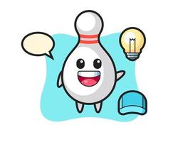 bowling pin character cartoon getting the idea vector