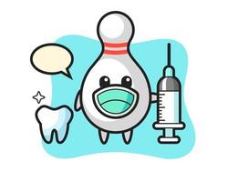 Personaje de mascota de bolos como dentista. vector