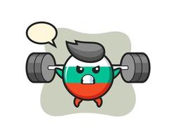 bulgaria flag badge mascot cartoon with a barbell vector