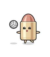 personaje de dibujos animados de bala está jugando voleibol vector