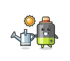 Cartoon character of battery holding watering can vector