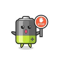 battery character illustration holding a stop sign vector